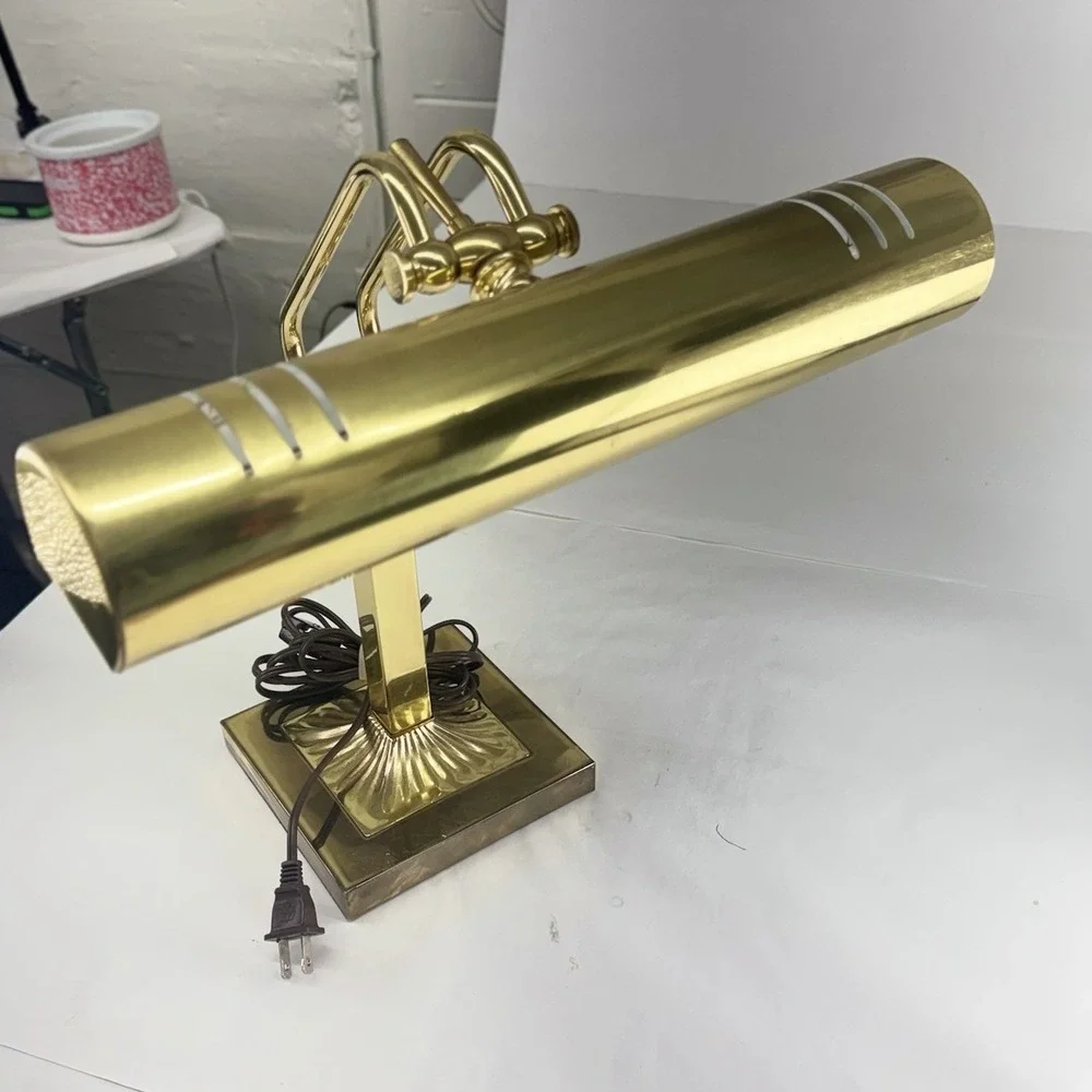 Brass Adjustable Piano Banker Library Desk Lamp Vintage Dual Bulb Excellent